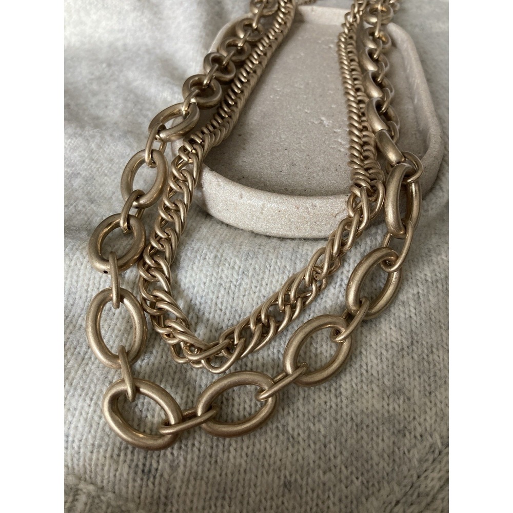 Gold Tone Multi Strand Chain Necklace Chunky Oval Link Curb Statement Chunky